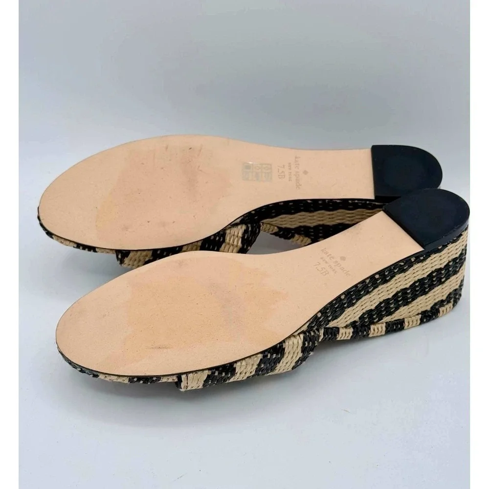 Kate Spade New York Seville Raffia Wedge Mule Sandals Black Natural Striped 7.5